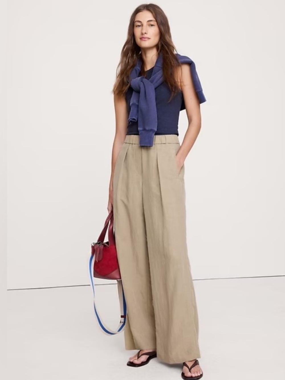 NEW! BANANA REPUBLIC MID-RISE WIDE-LEG DRAPEY PULL-ON PANT - LARGE TALL 🧲